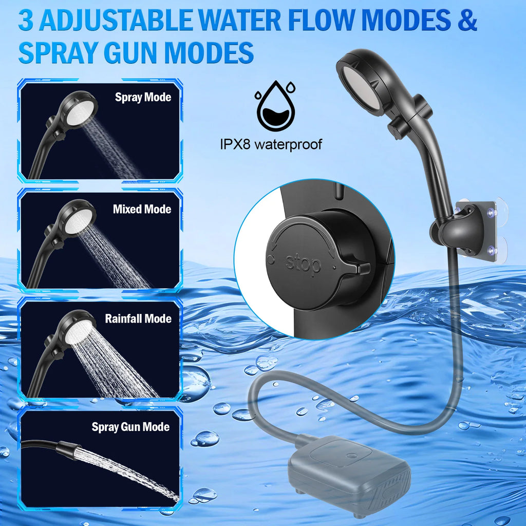 Outdoor shower gadget, portable electric shower with handheld shower head for wilderness, household use