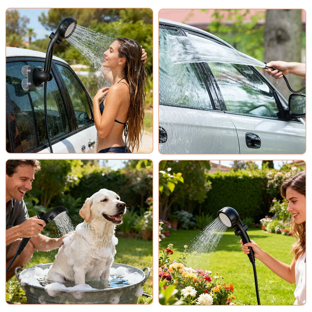 Outdoor shower gadget, portable electric shower with handheld shower head for wilderness, household use